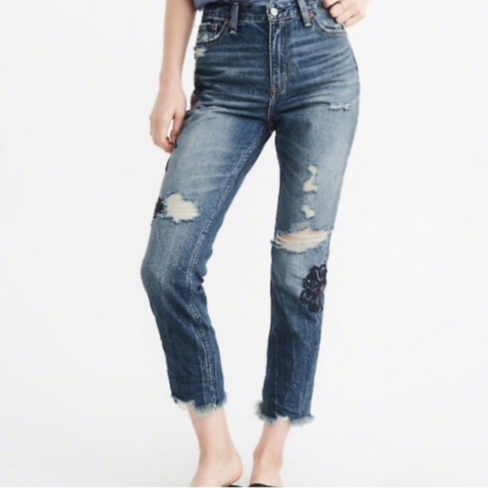 Abercrombie & Fitch Embroidered High Rise Jeans